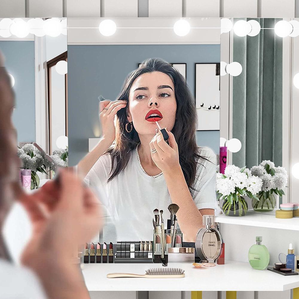 Rechargeable Pink Vanity Mirror with LED Lights – Your Perfect Beauty Companion (MK)