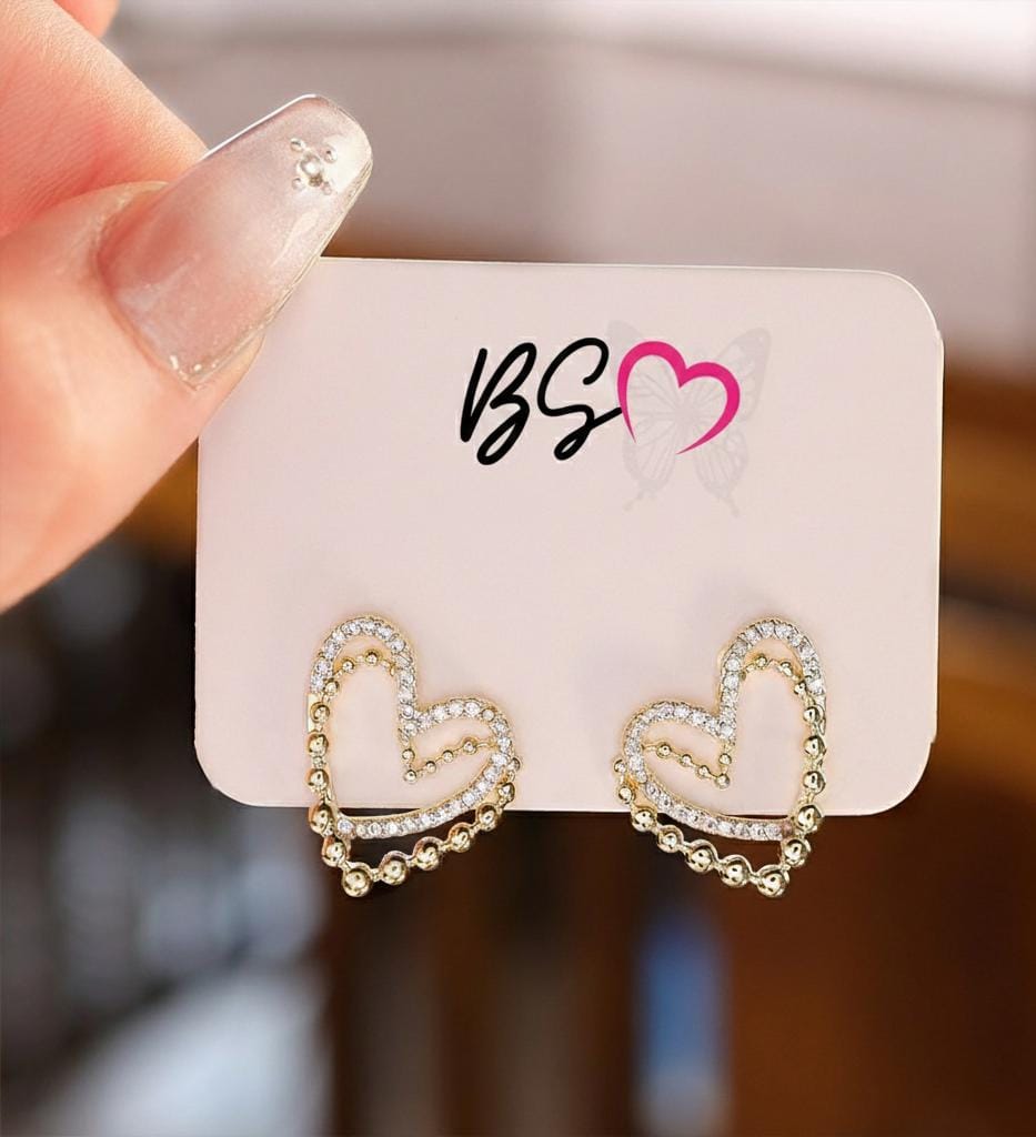 ZJE-164 Heart Shape Double Korean Earrings- Golden